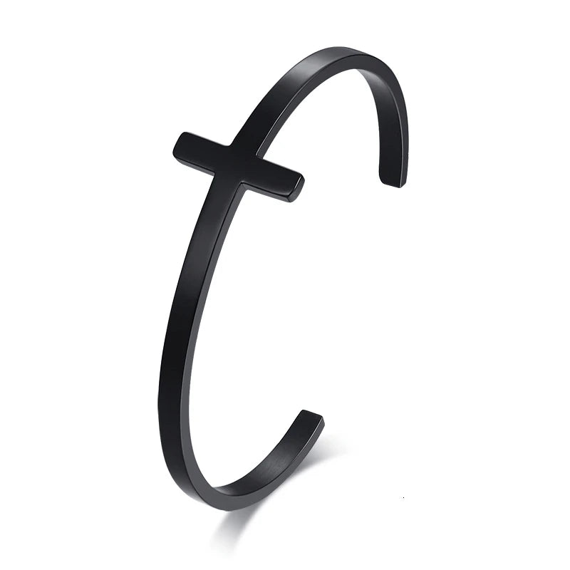 Silverly Cross Cuff Bracelet Stainless Steel Sideways Cross Bracelet Open Cuff Bangle for Men Unisex Jewelry