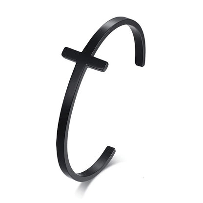 Silverly Cross Cuff Bracelet Stainless Steel Sideways Cross Bracelet Open Cuff Bangle for Men Unisex Jewelry