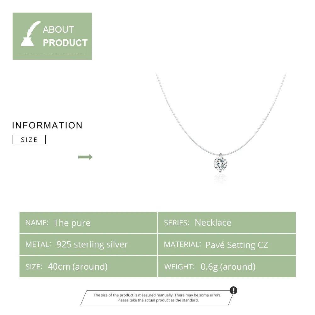 Bamoer Silver Invisible Chain Necklaces Pendants Rhinestone Choker Necklaces Transparent Fishing Line Collier Femme SCN332