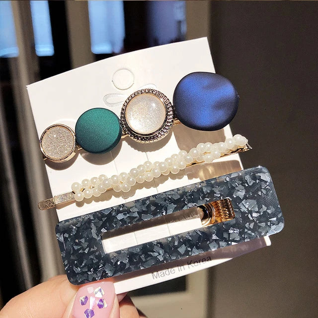 Hair Clips for Women Headband Hairpins Barrettes Pearl Geometric Girls Hairgrips Fashion Hair Jewelry Accessories 3pcs/Set