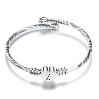 Heart Charm Bangle With Initial Alphabet Letter Engrave High Quality Women Jewelry Cuff Bangles Party