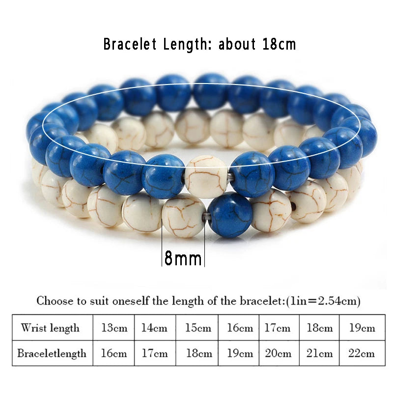2Pcs/Set Couple Distance Beaded Bracelet Natural Stone Strand Bracelets Homme Charm Yoga Jewelry for Women Men Best Friend