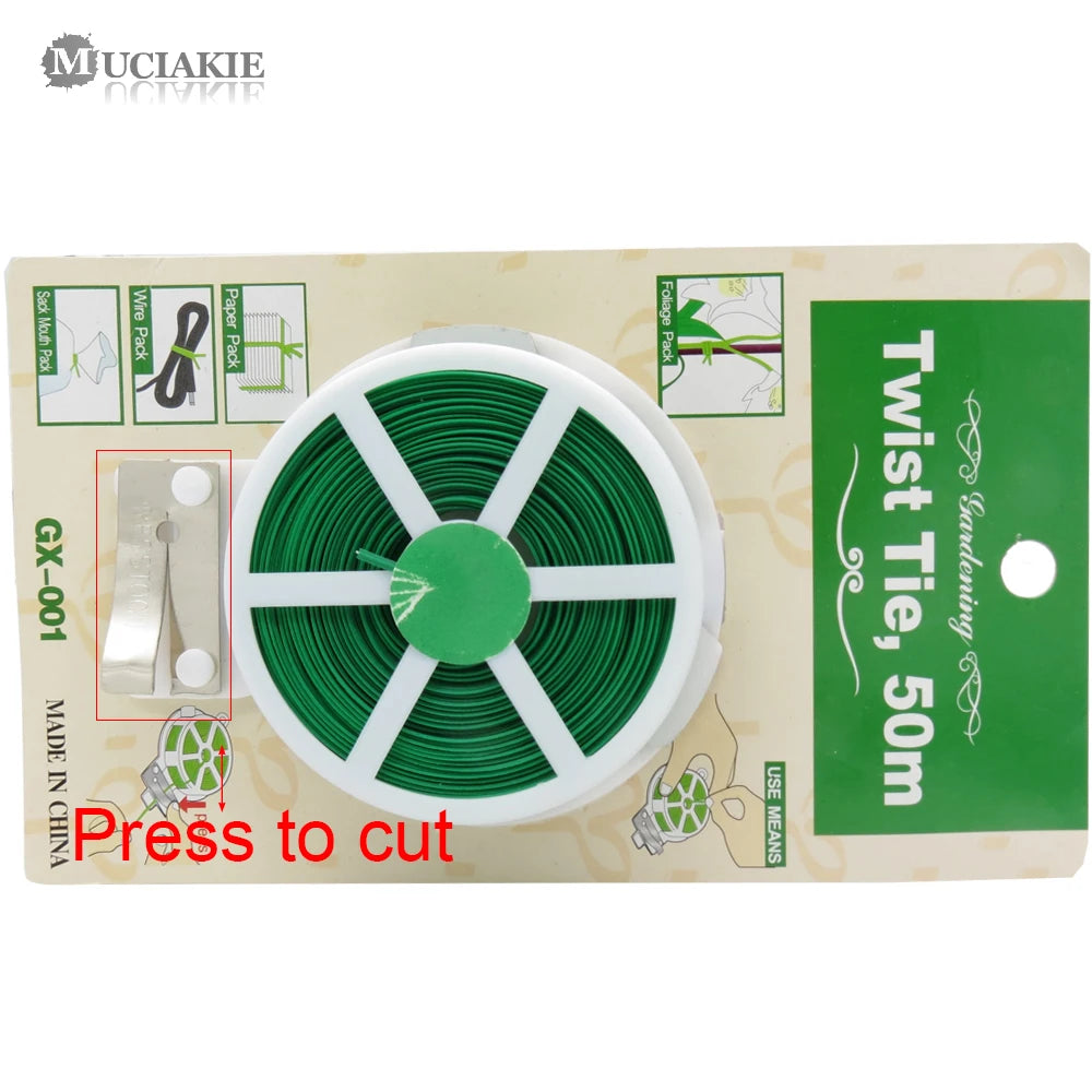 MUCIAKIE 30m/50m Plant Twist Tie With Cutter Sturdy Green Coated Wire for Gardening Home Office Reusable Wire Cable With Slicer