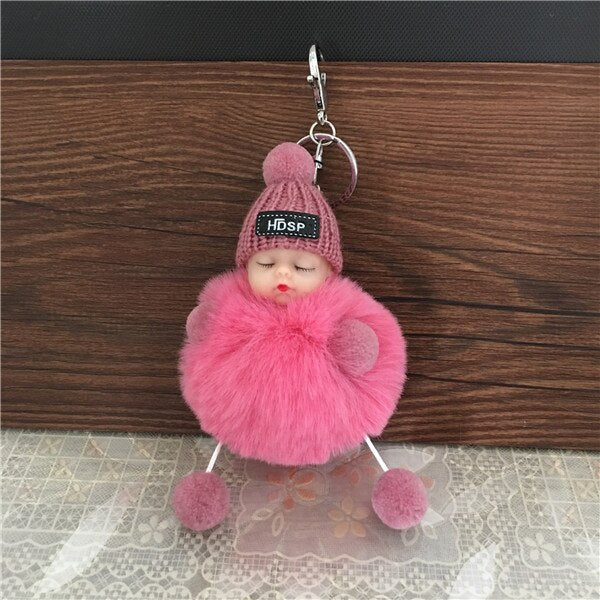 1PCS Cute Cartoon Doll Keychain Fur Ball Plush KeyChain Keyring Women Handbag Car Key Holder Bag Pendant Toys for Kids