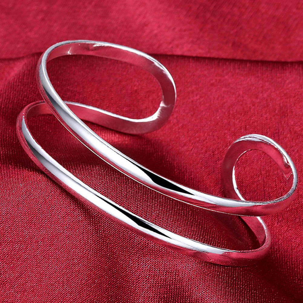 Andara 925 Sterling Silver Round Heart Open Bracelet for Women Jewelry Cuff Bangles