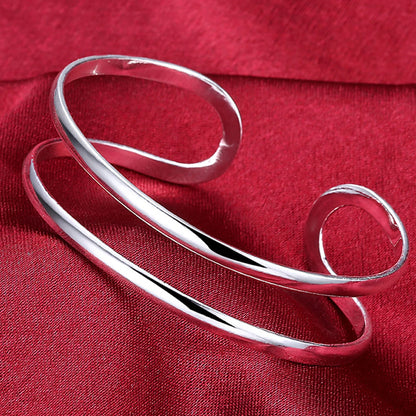 Andara 925 Sterling Silver Round Heart Open Bracelet for Women Jewelry Cuff Bangles