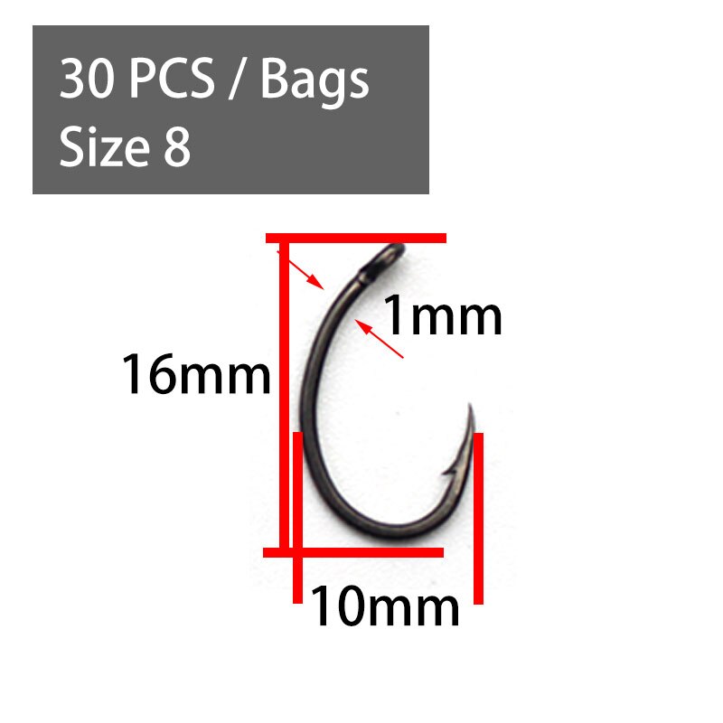 30PCS High Carbon Steel Carp Hooks Coating Carp Fishing Hook Wide Gape With Micro Barb Matt Black Yn Hook for Carp Coarse