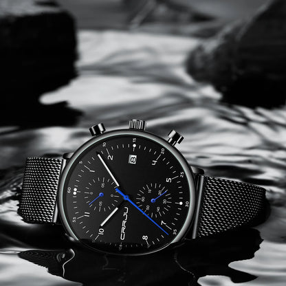 Mens Watch CRRJU Luxury Top Brand Men Stainless Steel WristWatch Men's Military Waterproof Date Quartz Watches Relogio Masculino