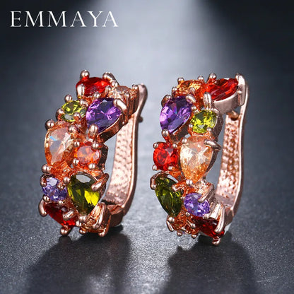EMMAYA Luxury Rose Gold Color Earrings Flash CZ Zircon Ear Studs 12 Colors Earrings Women Brincos