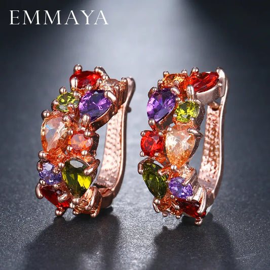 EMMAYA Luxury Rose Gold Color Earrings Flash CZ Zircon Ear Studs 12 Colors Earrings Women Brincos