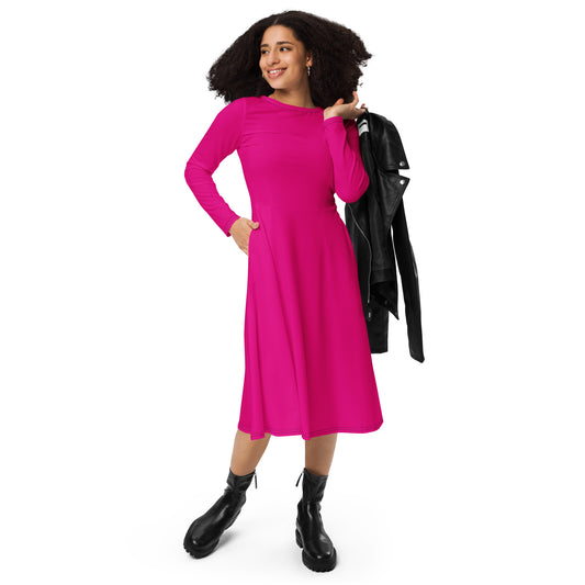 PRETTY IN PINK- All-over print long sleeve midi dress