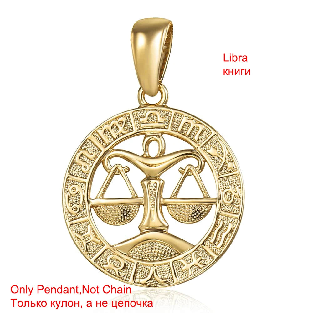 Davieslee Pendant Necklace for Women 12 Zodiac Sign Constellation Yellow Rose Gold Color Womens Necklaces Round Shaped LGPM16