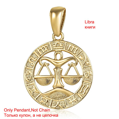 Davieslee Pendant Necklace for Women 12 Zodiac Sign Constellation Yellow Rose Gold Color Womens Necklaces Round Shaped LGPM16