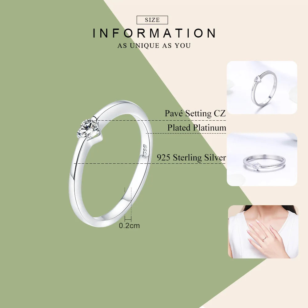 Bamoer 925 Sterling Silver Luminous Finger Ring Simple Heart Wedding Rings for Women Wedding Engagement Jewelry SCR450