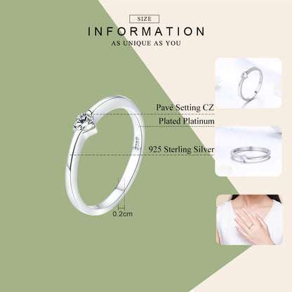 Bamoer 925 Sterling Silver Luminous Finger Ring Simple Heart Wedding Rings for Women Wedding Engagement Jewelry SCR450