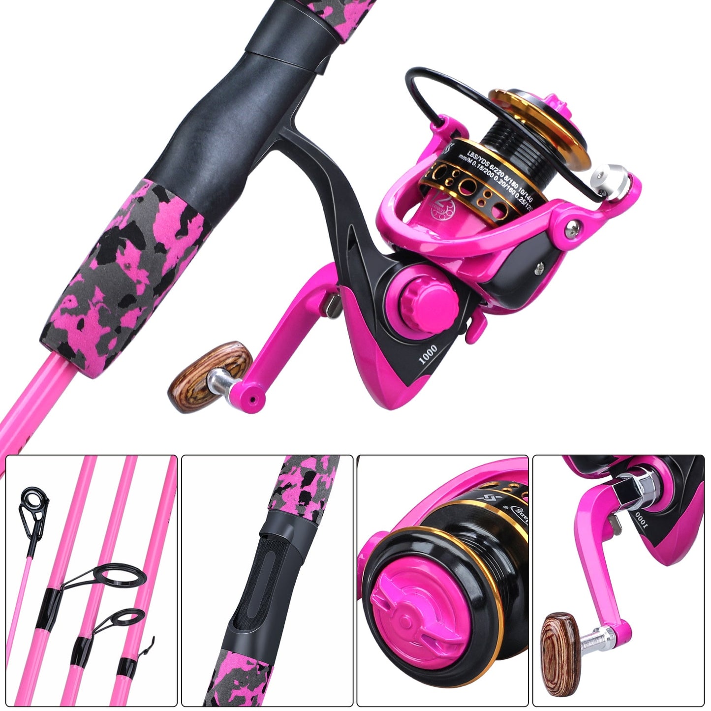 Sougayilang 5 Section Red/Yellow Fishing Set 170cm Fishing Rod and YW/OE1000-3000 Spinning Reel Portable Travel Fishing Combo