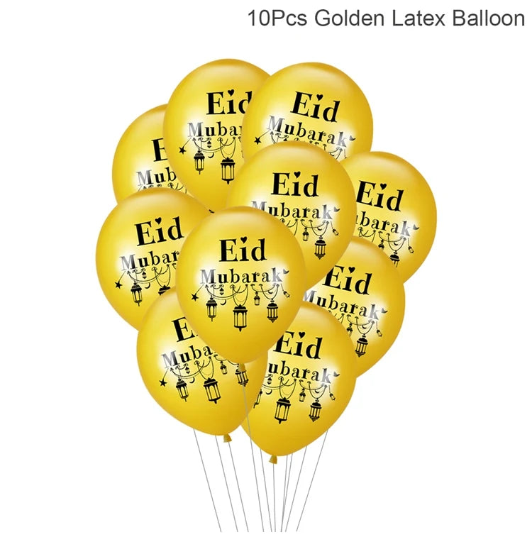 EID Mubarak Banner Balloons Cake Topper Ramadan Decoration Ramadan Kareem Mubarak Muslim Islamic Festival Party DIY Decorations