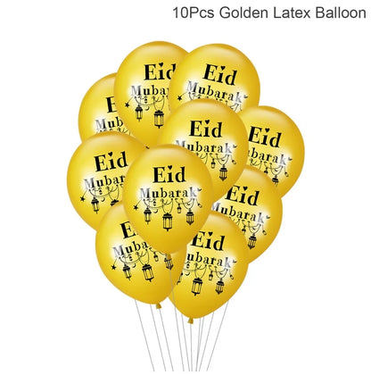 EID Mubarak Banner Balloons Cake Topper Ramadan Decoration Ramadan Kareem Mubarak Muslim Islamic Festival Party DIY Decorations