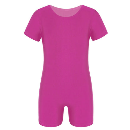 Children Dance Wear Short Sleeves Solid Color Stretchy Ballet Gymnastics
