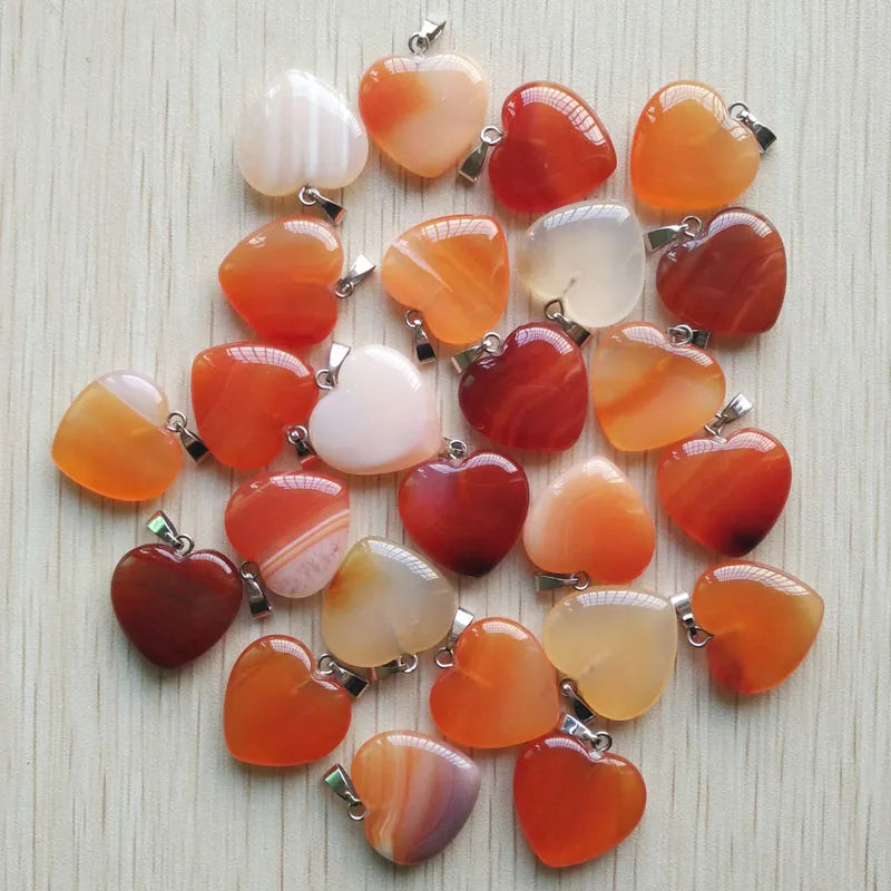50pcs/Lot 2022 Assorted Heart Natural Stone Charms Pendants for Jewelry Making Good Quality 20mm