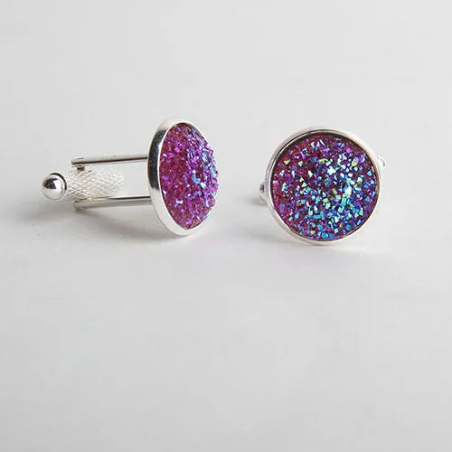 Simple Luxury Colorful Drusy Stone Cufflinks for Men Women Round Rhinestone Cuff Links Novelty Shirt Sleeve Buttons Accessories