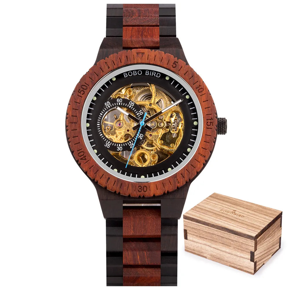 BOBO BIRD Wood Mechanical Watch Men Relogio Masculino Big Mens Watches Top Brand Luxury Timepieces Erkek Kol Saati