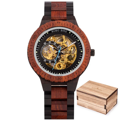 BOBO BIRD Wood Mechanical Watch Men Relogio Masculino Big Mens Watches Top Brand Luxury Timepieces Erkek Kol Saati