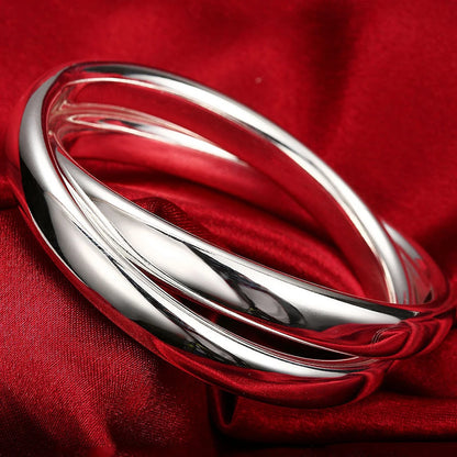 Andara 925 Sterling Silver Round Heart Open Bracelet for Women Jewelry Cuff Bangles