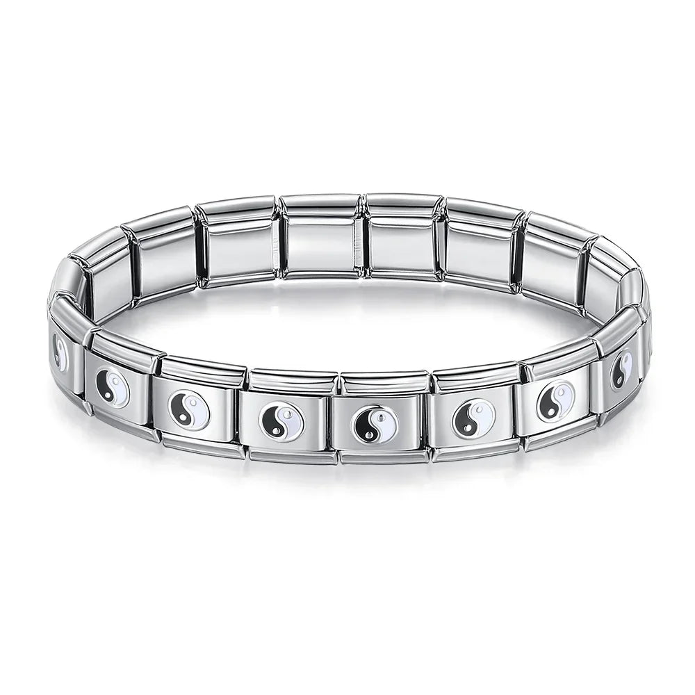 Hapiship Women Man Fashion Style Jewelry Heart Flower Butterfly Cross Dolphins Stainless Steel Elastic Bracelet Bangle ST00