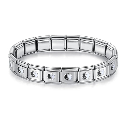 Hapiship Women Man Fashion Style Jewelry Heart Flower Butterfly Cross Dolphins Stainless Steel Elastic Bracelet Bangle ST00