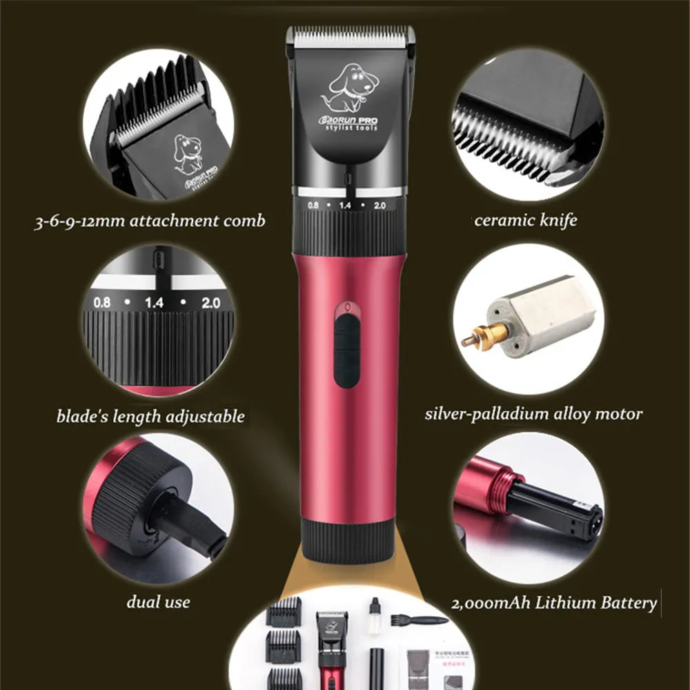 BaoRun P6 Professional Dog Hair Trimmer Rechargeable Pet Cat Grooming Clipper Shaver Low-Noise Electric Cutters Haircut Machine