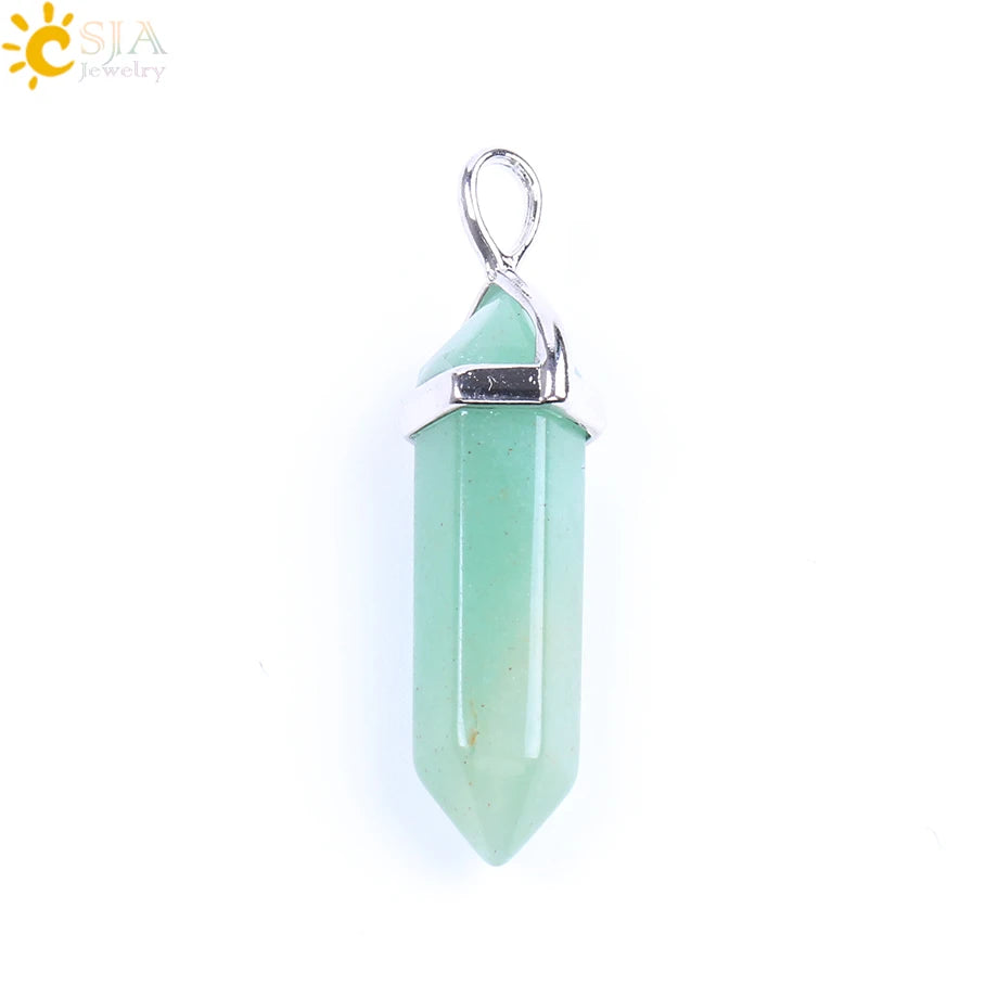 CSJA Bullet Natural Stone Pendant Real Purple Crystal Men Women Chakra Gem Stones Quartz Aventurine Pendants Jewelry  E001