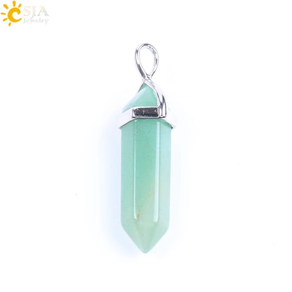 CSJA Bullet Natural Stone Pendant Real Purple Crystal Men Women Chakra Gem Stones Quartz Aventurine Pendants Jewelry  E001