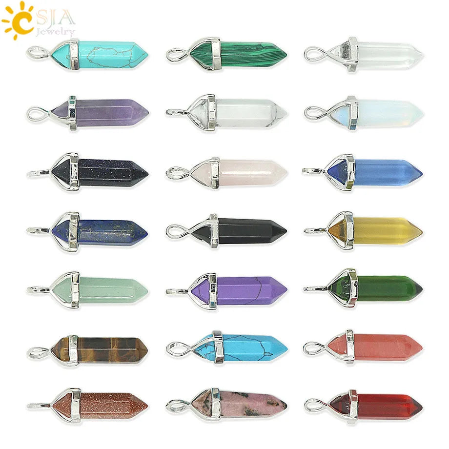 CSJA Bullet Natural Stone Pendant Real Purple Crystal Men Women Chakra Gem Stones Quartz Aventurine Pendants Jewelry  E001