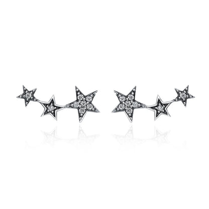 BAMOER Authentic 925 Sterling Silver CZ Exquisite Stackable Star Earrings for Women Jewelry Valentine's Day