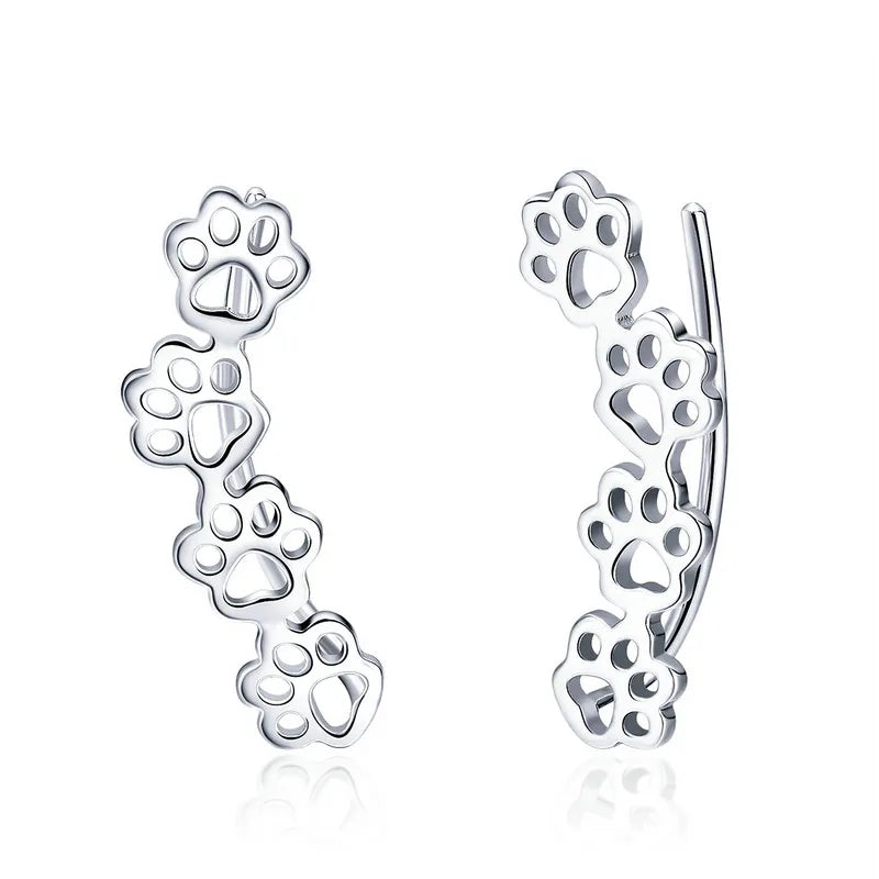 BAMOER 925 Sterling Silver Paw Trail Cat and Dog Footprints Stud Earrings for Women Sterling Silver Jewelry SCE430