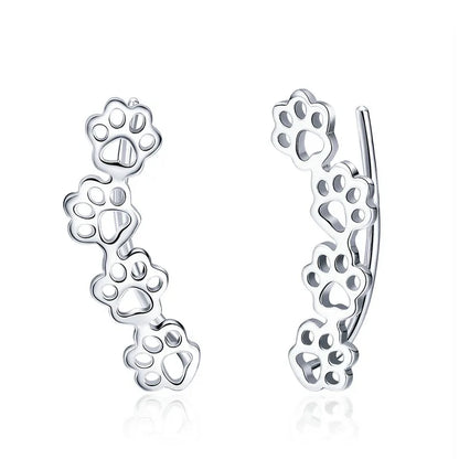 BAMOER 925 Sterling Silver Paw Trail Cat and Dog Footprints Stud Earrings for Women Sterling Silver Jewelry SCE430