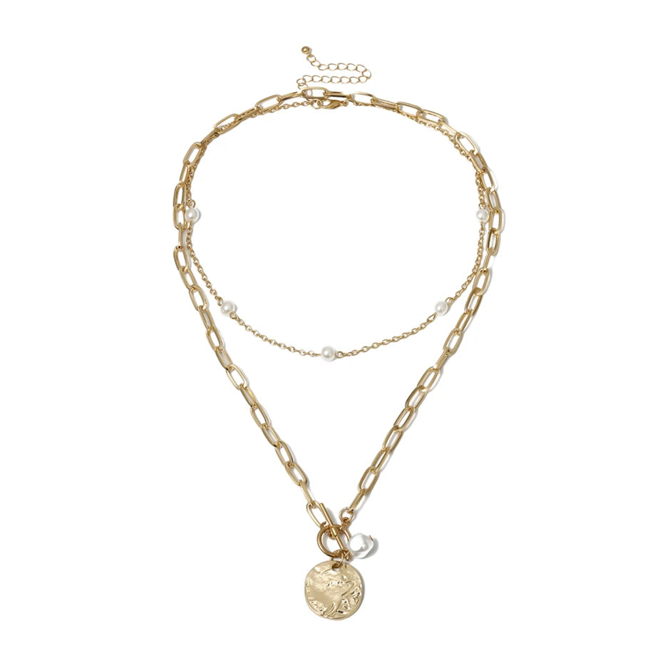 IngeSight.Z Punk Multi Layered Imitation Pearl Choker Necklace Collar Virgin Mary Coin Crystal Pendant Neck Women Jewelry