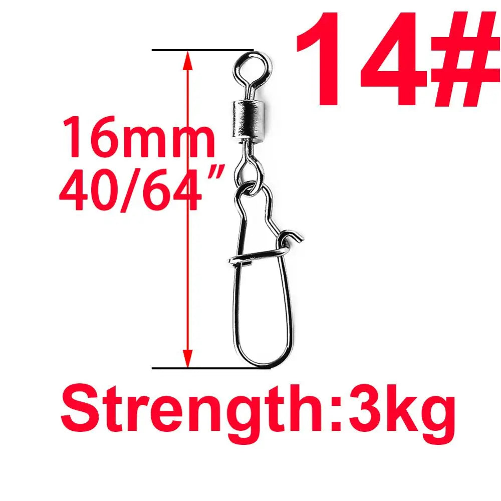 50pcs/1box 2# to 14# Fishing Connector Rolling Swivel Fish Pin Bearing Stainless Steel Snap Hook Lure Tackle Goods for Fishing