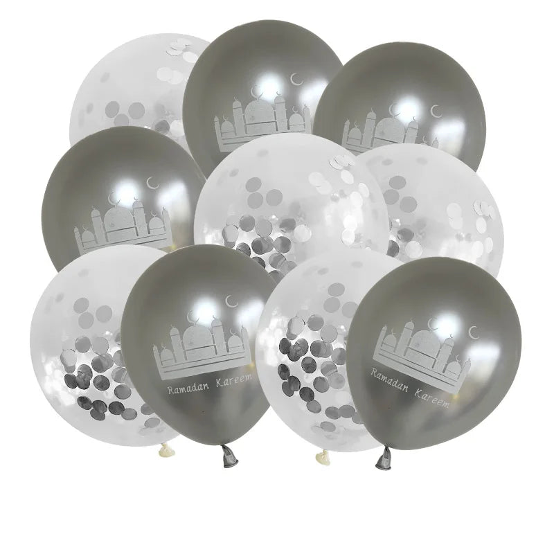 10pcs Eid Mubarak Latex Balloon Balloons Ramadan Kareem Decoration Ramadan Mubarak Muslim Islamic Festival Party DIY Decorations
