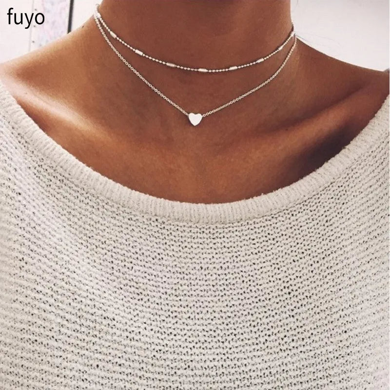 Bohemian Moon Star Crystal Heart Choker Necklace for Women Necklace Pendant on Neck Chocker Necklace Jewelry