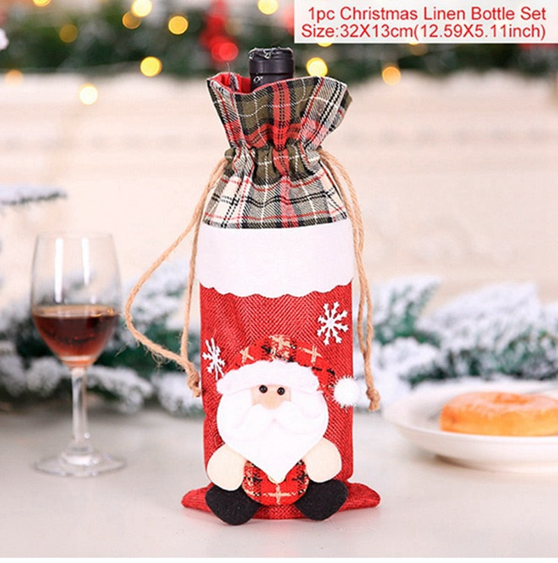 Christmas Wine Bottle Cover Merry Christmas Decor for Home 2023 Navidad Noel Christmas Ornaments Xmas Happy New Year 2024