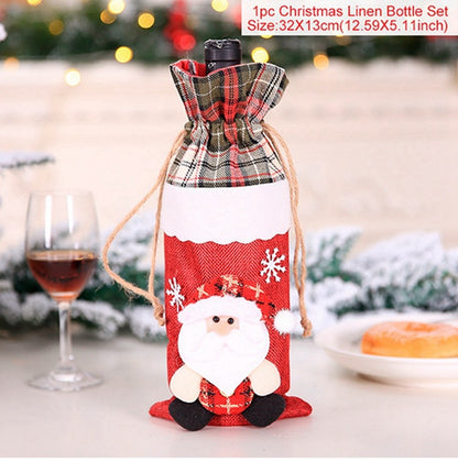 Christmas Wine Bottle Cover Merry Christmas Decor for Home 2023 Navidad Noel Christmas Ornaments Xmas Happy New Year 2024