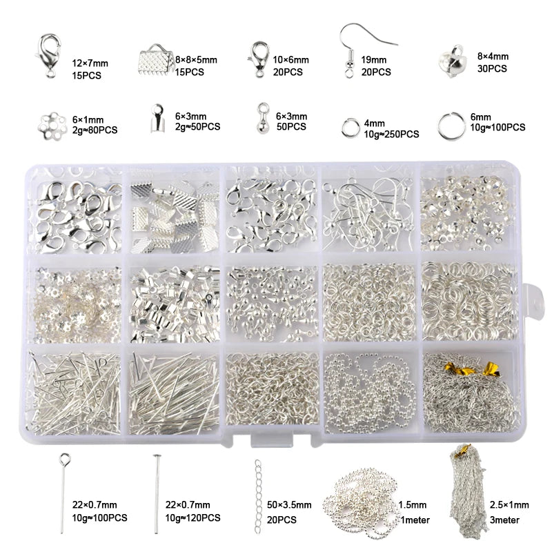 Jewelry Findings Tool Set Open Jump Ring/Lobster Clasp/Tail Chain/Clip Buckle/Drop Kit/Earring Hooks/ for DIY Jewelry Making