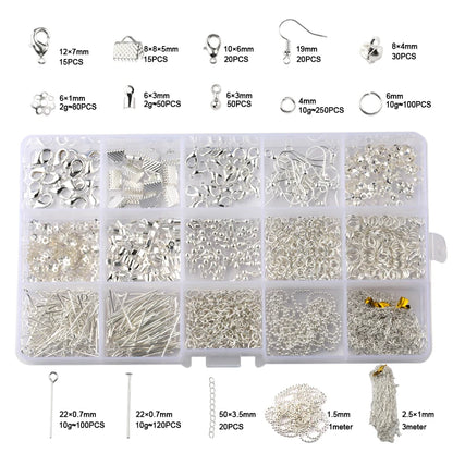 Jewelry Findings Tool Set Open Jump Ring/Lobster Clasp/Tail Chain/Clip Buckle/Drop Kit/Earring Hooks/ for DIY Jewelry Making