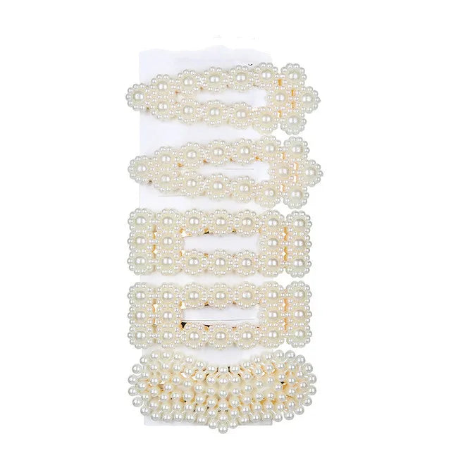 5Pcs/Set Pearl Hair Clip Snap Button Hair Pins for Women Sweet Pearl Hairpin Hair Clips Jewelry Lady Barrette Stick