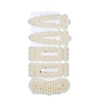 5Pcs/Set Pearl Hair Clip Snap Button Hair Pins for Women Sweet Pearl Hairpin Hair Clips Jewelry Lady Barrette Stick