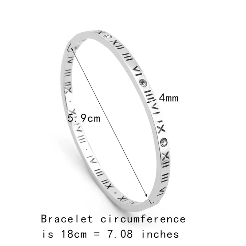 Opening Titanium Steel Bangles Crystal Gold Color Bangles Roman Numerals Women's Bracelet