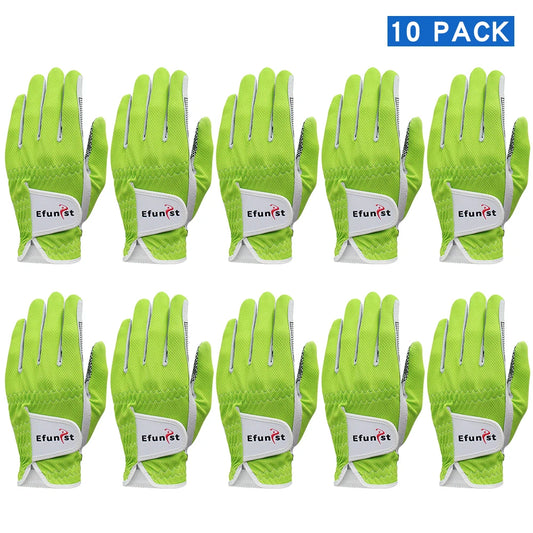 10 Pcs Efunist Golf Glove Men Left Hand Breathable Green 3D Performance Mesh Non-Slip Micro Fiber Golf Gloves