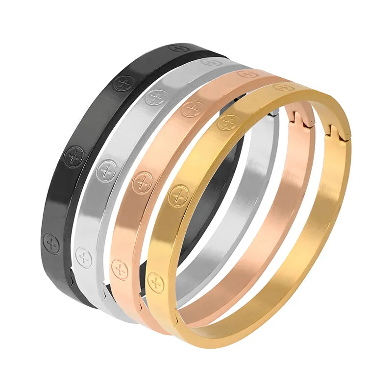 Trendy Stainless Steel Luxury  Bangle Bracelet Woman Man Rose Gold Color Wristband Bangles Bracelets Femme